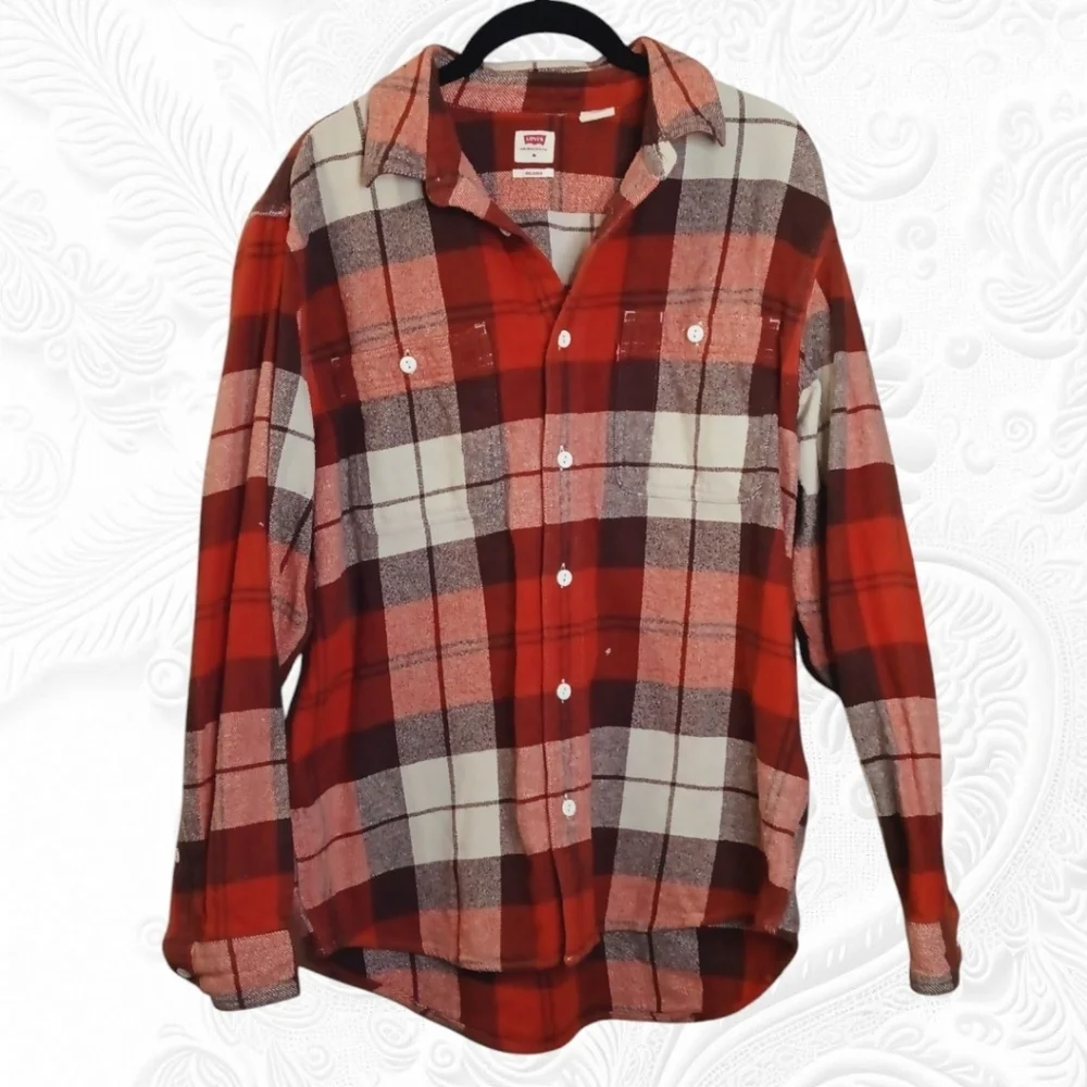 Levi's 100% Cotton Orange & Brown Relaxed Medium Weight Flannel Size Medium